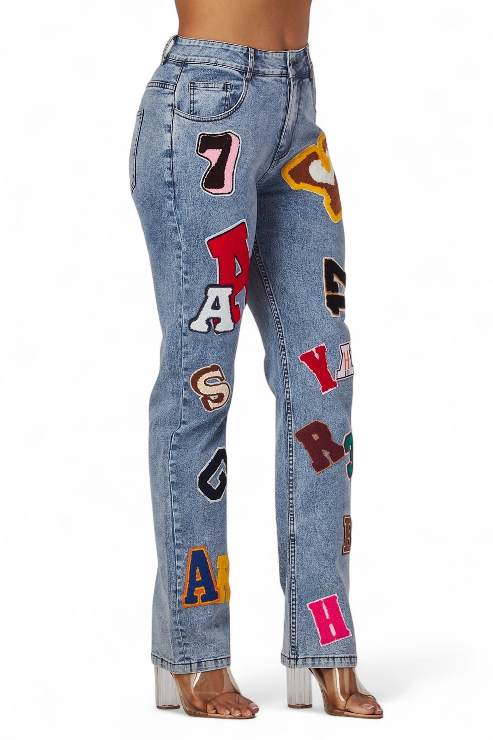 Emmiebree Letter Patch Denim Jean Pants