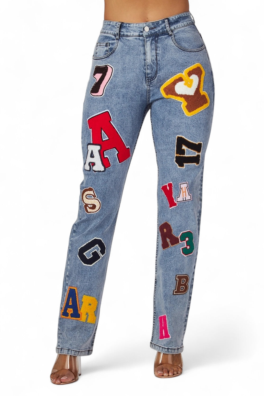 Emmiebree Letter Patch Denim Jean Pants